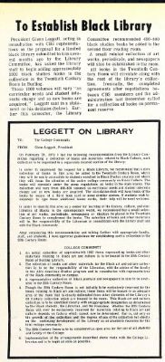 This article covers President Leggett's recommendations for the Black Library. 