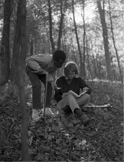 Students examining nature. Left to right: Hubert Farbes '69, Unknown. Farbes became the first President of CBS on February 2nd, 1968.