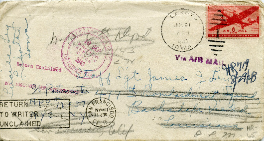 A letter from Lucille Ley to her husband, Jimmy Ley, who was stationed overseas during World War II. In the letter, Lucille discusses family news, including updates about their children and mentions of other family members. She also talks about daily life and expresses her longing for Jimmy's return.