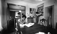 Denise L. Iverson ’74 (at table) and Roxane D. Brown ’74 (at bookshelf) in the Black Cultural Center (BCC). The creation of the BCC was one of the first goals of CBS, and it was realized in 1969. While it initially served as gathering space, it also became student housing when there was a shortage of dorm rooms. In 1971, First-years Iverson and Brown lived in the BCC with Lurverne Vann (Bell) ‘72, Juanita Carswell ‘71, and Sylvia Wallace ‘73. During the 1971 Burling Take Over, the 7th demand of the Black Manifesto stated that “because of the enrollment and the programs of CBS,we feel that the present Cultural Center is insufficient, therefore we demand a house large enough to accommodate the programs of CBS”.